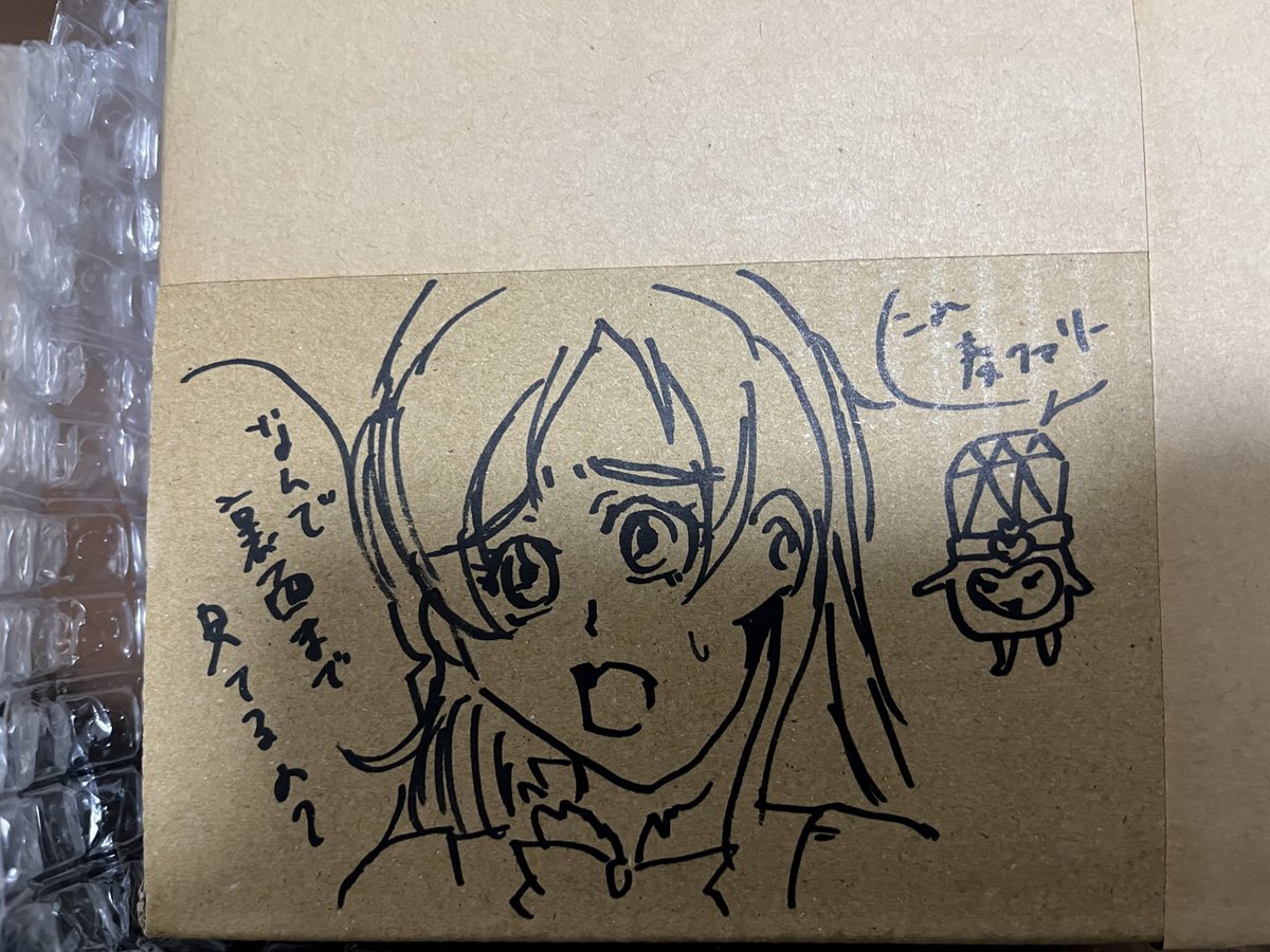 昔からの友人マイスイートハート@skyluinから愛のこもった段ボールが届いたんだけど一面にラクガキしてあってめちゃくちゃ笑ったからさらすwww😂