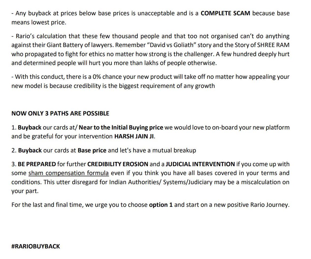 Cricketers &amp; Boards got Millions in Contract and maybe even after cancellation.
Employee/Directors got Fat Pay Cheques.
Influencers got money to promote the app( Many themselves invested in it and some did not)
Only the users who showed faith got nothing.
#Rarioscam
#rariobuyback