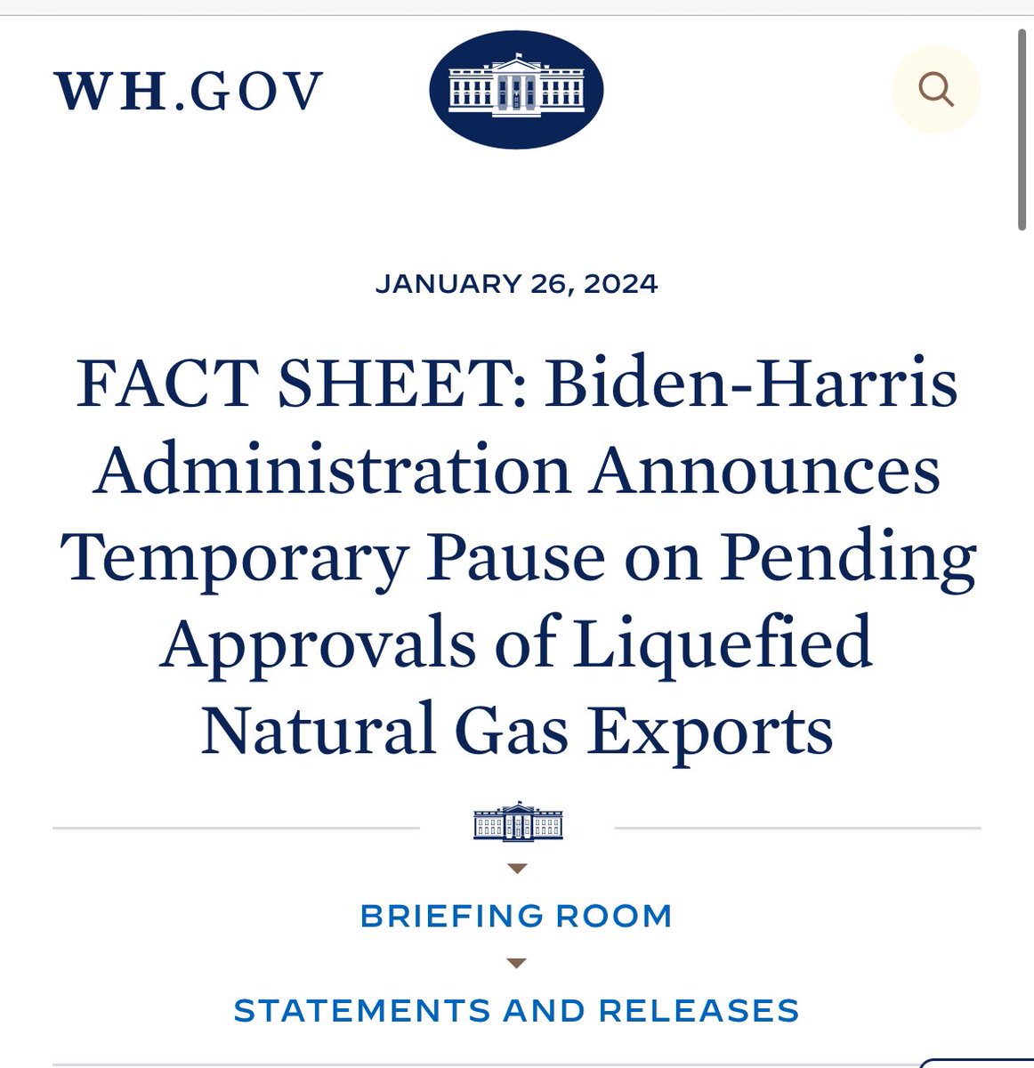 IT’S OFFICIAL: The White House just announced that Department of Energy is pausing all new LNG export terminals!! This halts nearly 20 LNG terminals representing 675 coal fired power plants worth of emissions. It’s a historic day in the fight against fossil fuels.