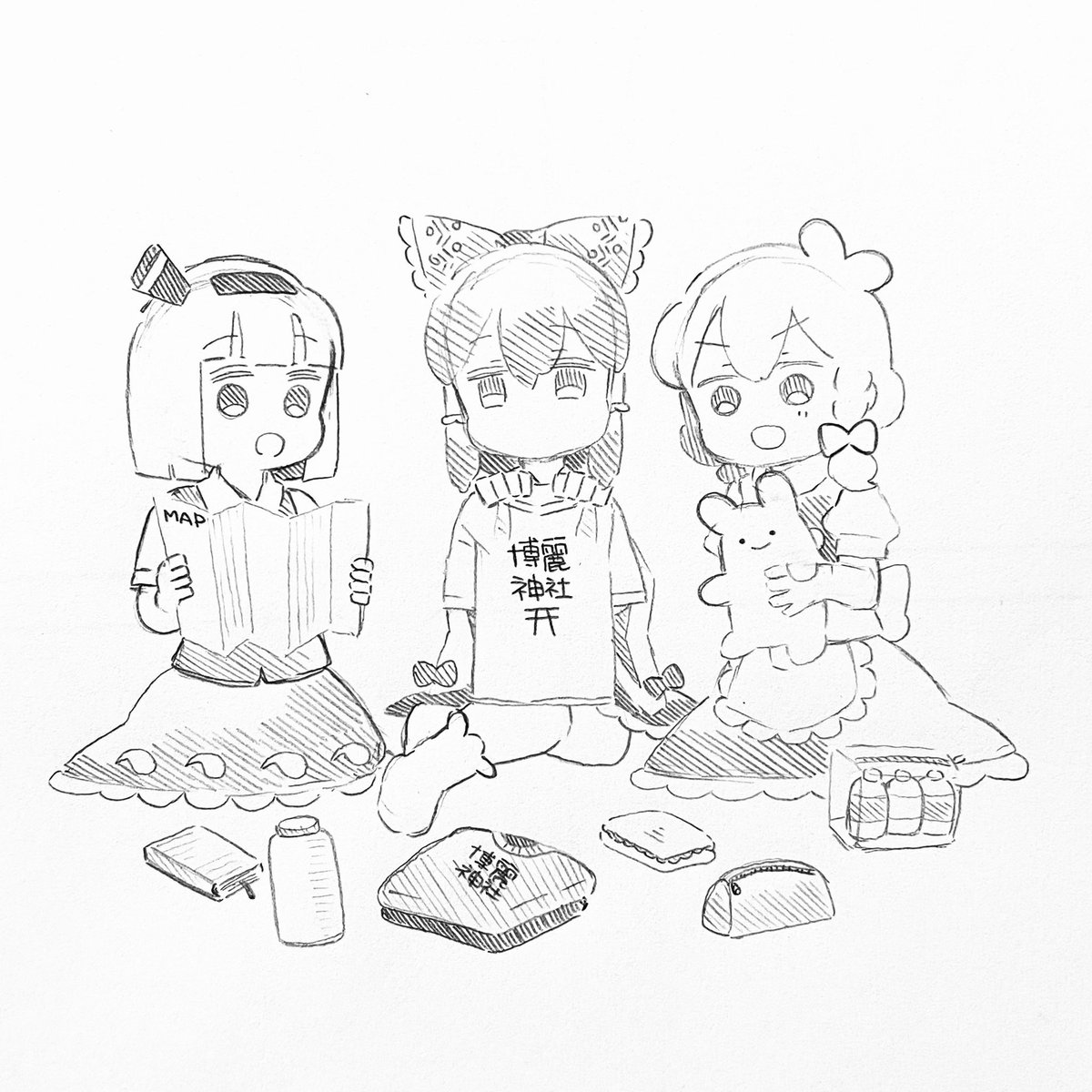 大量に在庫がある博麗神社オリジナルTシャツですが、過去絵を見てみるとちょいちょい誰かしらが着てたりします。探してみてね!!! 