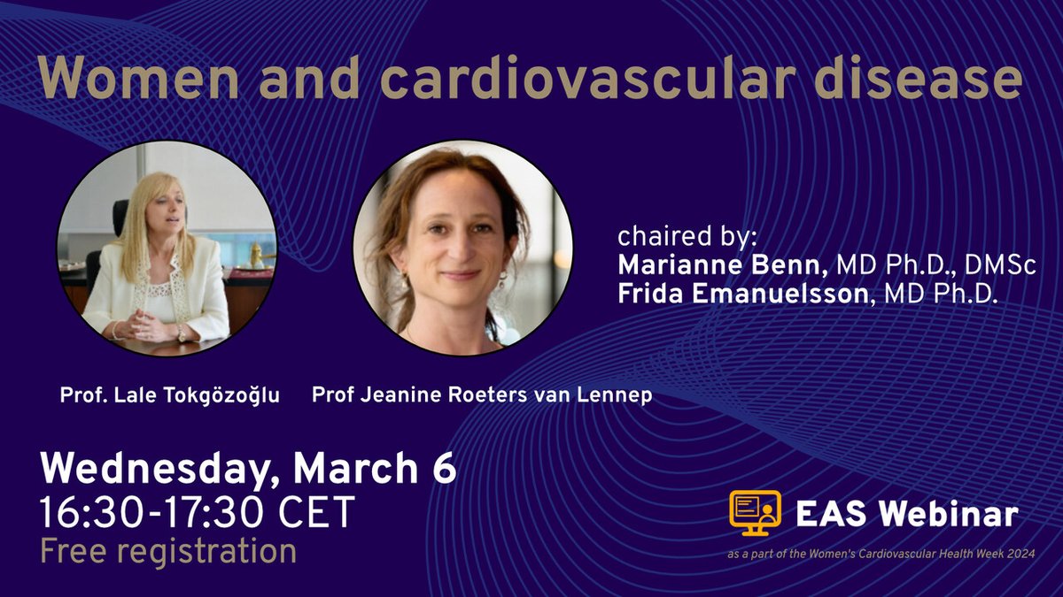 🖥️ Join our webinar as we delve into the intricacies of women's cardiovascular health: from hormonal influences to lifestyle choices, and socioeconomic factors to healthcare disparities. Our panel will provide a comprehensive look at the various aspects. eas.to/WebMar6Reg