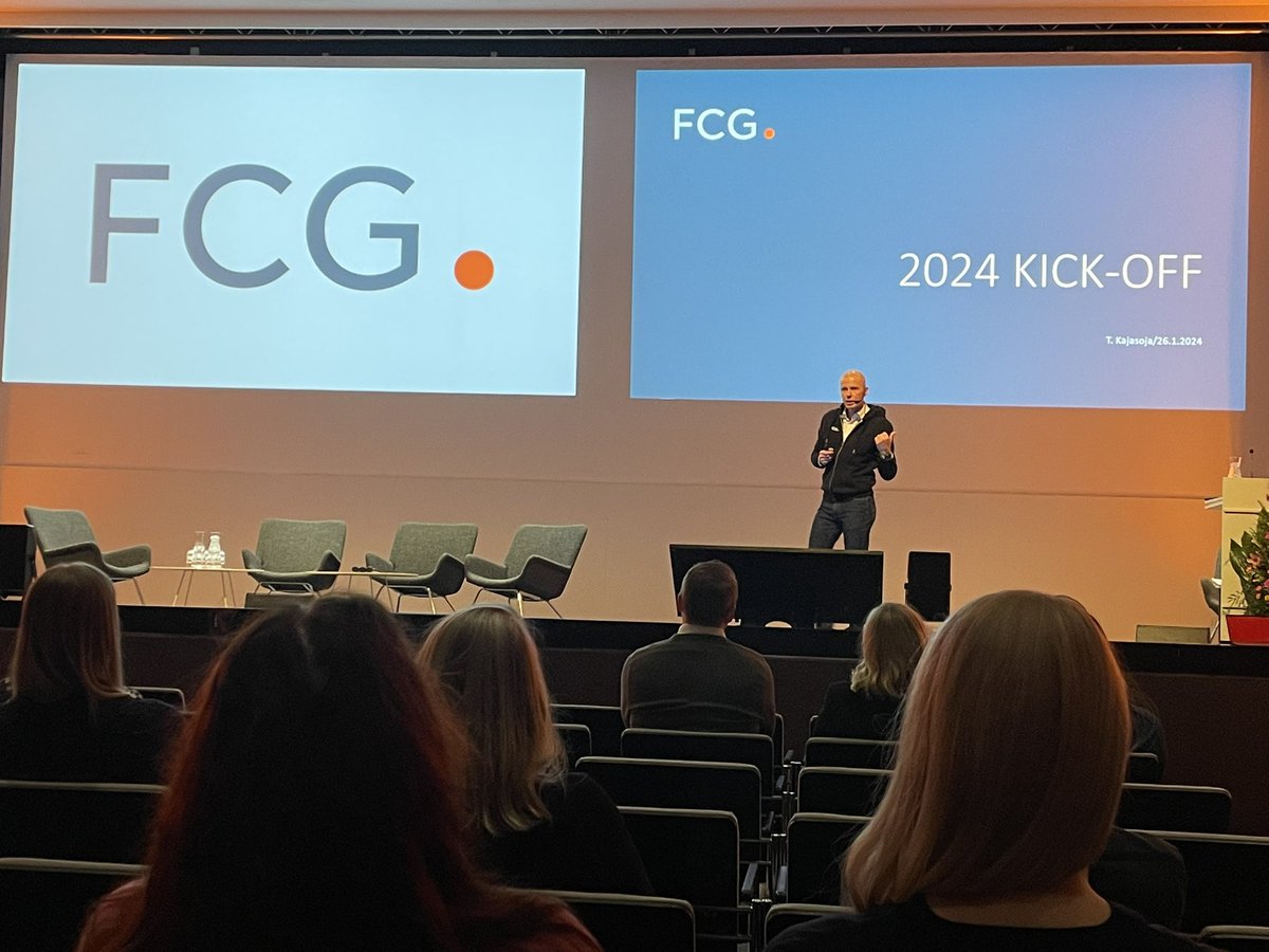Tänään <a href="/FCG_Group/">FCG Finnish Consulting Group</a> vuoden 2024 startti. Toimitusjohtaja <a href="/tommikajasoja/">Tommi Kajasoja</a> sparraa meitä alkaneeseen vuoteen. Eka kertaa itse mukana🙂