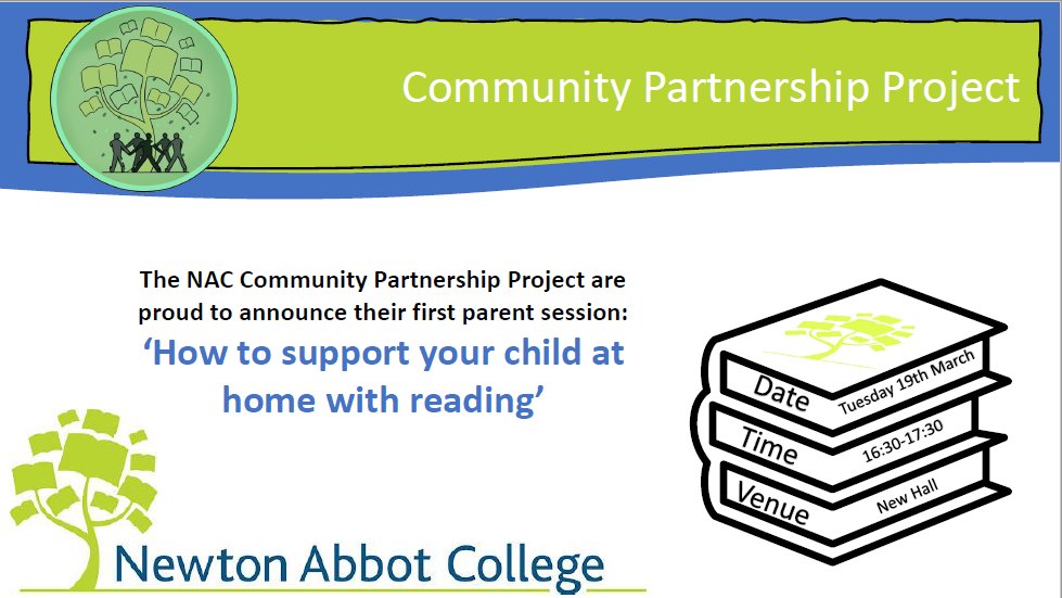 We are excited to announce the launch of the Newton Abbot College Community Partnership Project with our first session being led by our literacy expert Mrs Loosemore on how to support your child with reading at home. Booking details to be sent out shortly. <a href="/IvyEduTrust/">Ivy Education Trust</a>