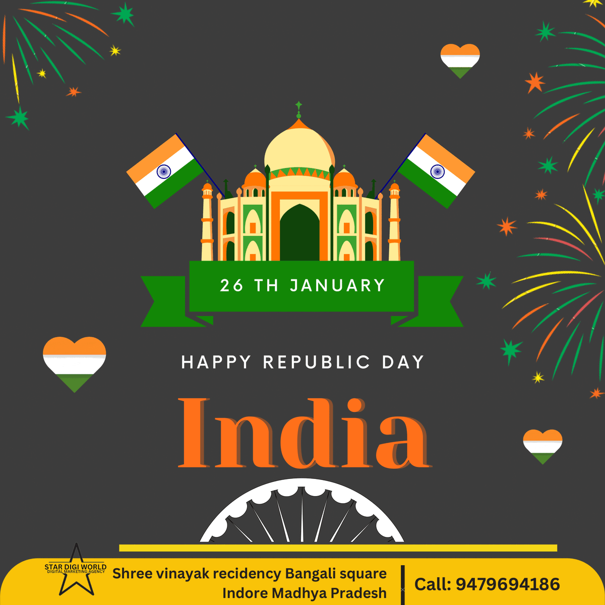 A nation's strength lies in its unity and diversity 🤝🌈 Happy Republic Day
#repblicday🇮🇳 #26january2024 #stardigiworld #digitalmarketing #socialmediamarketing