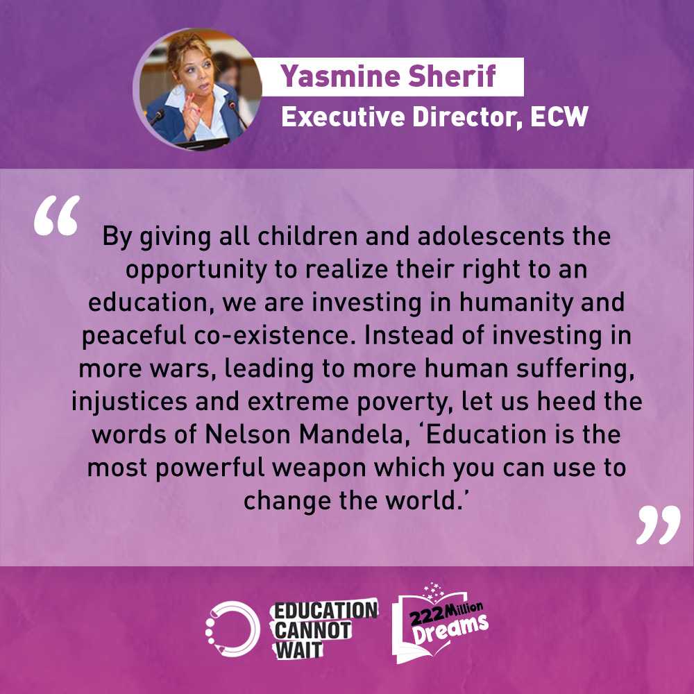 'By giving children & adolescents the opportunity to realize their right to an education, we are investing in humanity & peaceful co-existence globally.' ~@YasmineSherif1

Worth reading #EducationDay Statement👉educationcannotwait.org/news-stories/d…

@UN @FCDOGEC @AFD_En #222MillionDreams✨📚