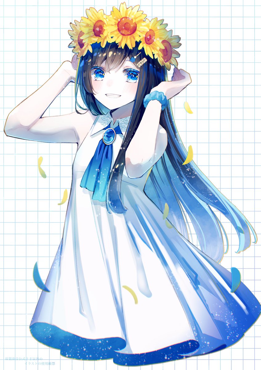 1girl solo dress long hair blue eyes flower hair ornament  illustration images