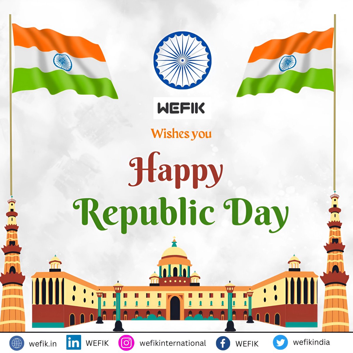 wefikindia's tweet photo. Wishing everyone a Happy Republic Day! 🇮🇳  May the principles of justice, liberty, equality, and fraternity always shine bright. Jai Hind!

#wefik #wefikindia #lifeatwefik #indiarepublicday #republicday #india #happyrepublicday #republicdayindia #january #indian https://t.co/v0VO14ombJ