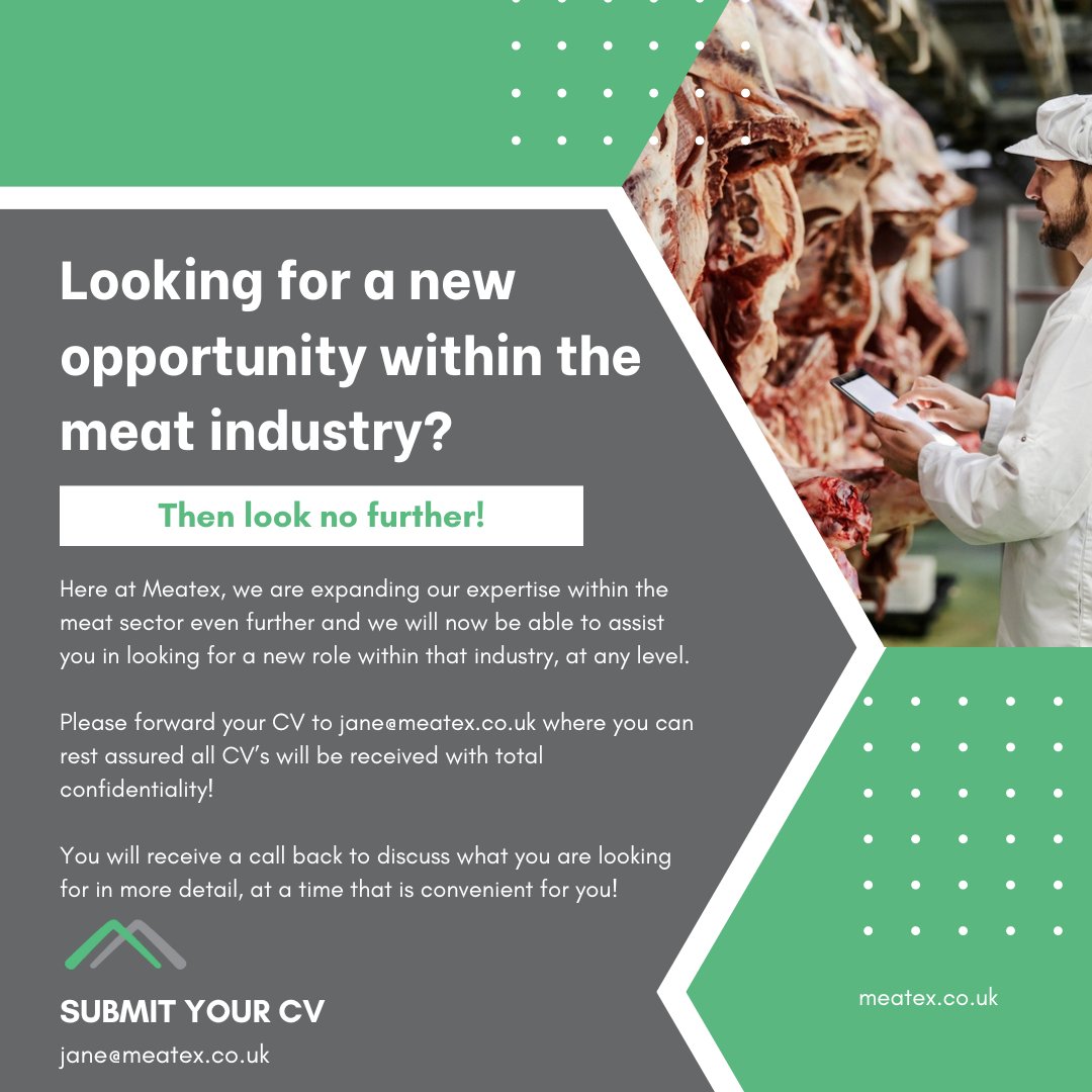Meatex1's tweet photo. Contact us today and find the perfect role for you!

#meatex #wholesalemeat #meattraders #meatindustry #foodindustry #butchersofinstagram #britishmeat #meat #wholesale #meatlovers #food #foodie #realfood #instafood #foodpix https://t.co/Hl7ArfdBrU