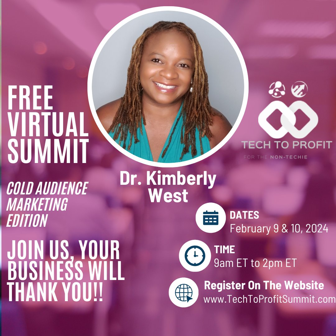 MsKimsWorld's tweet photo. 👋 Hey… Are Your Cold Leads Just Sitting There?👋

I'm thrilled to be a speaker at our FREE Virtual Summit, teaching you to transform cold audiences into revenue in 2024!

📆 Feb 9-10 are the dates. 🎟️ Reserve Your Spot Now 🔗 https://t.co/Yx8gqGyT4H 

#TechToProfit #T2PSummit https://t.co/OnYHhMsrbV