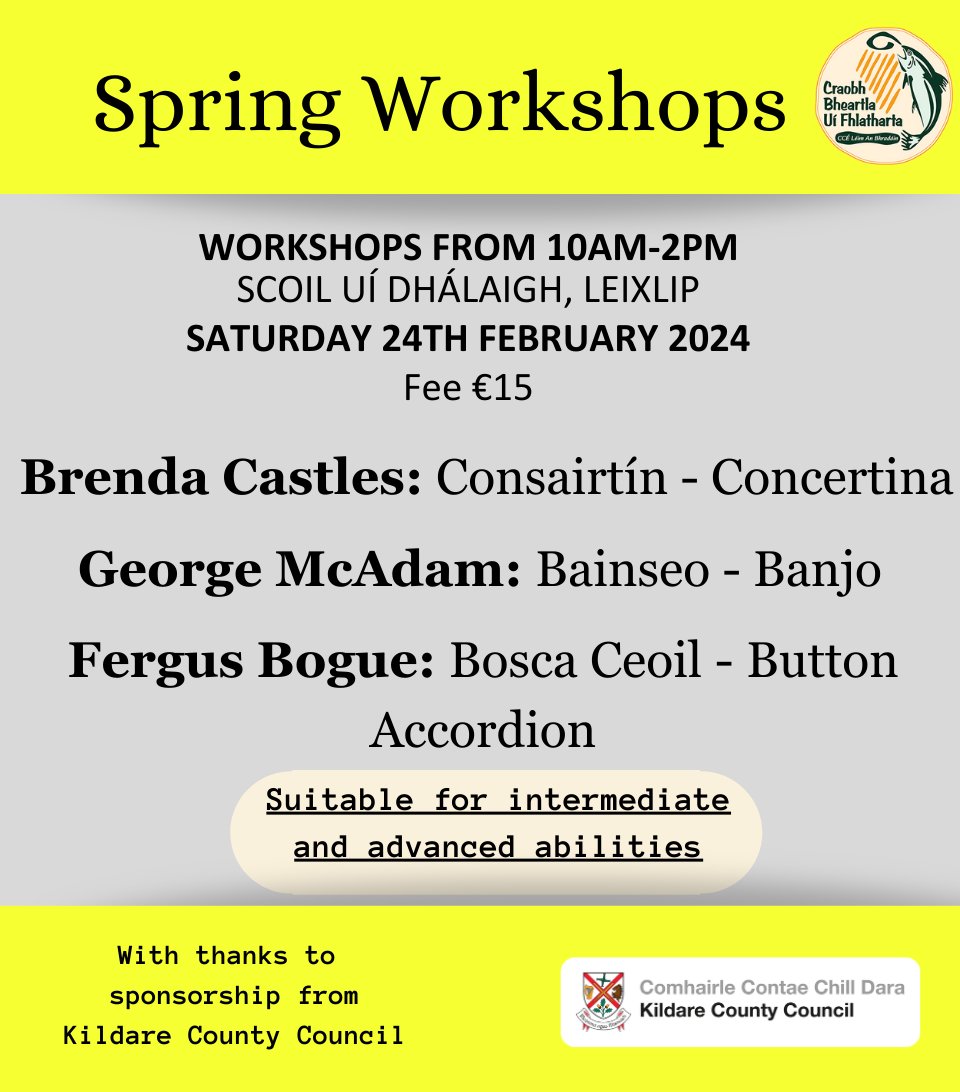We are delighted to announce our next round of Workshops take place on Saturday 24th of February with classes from amazing tutors in Concertina, Banjo and Button Accordion
Register here: forms.gle/jA9qwp1u5fabDc…