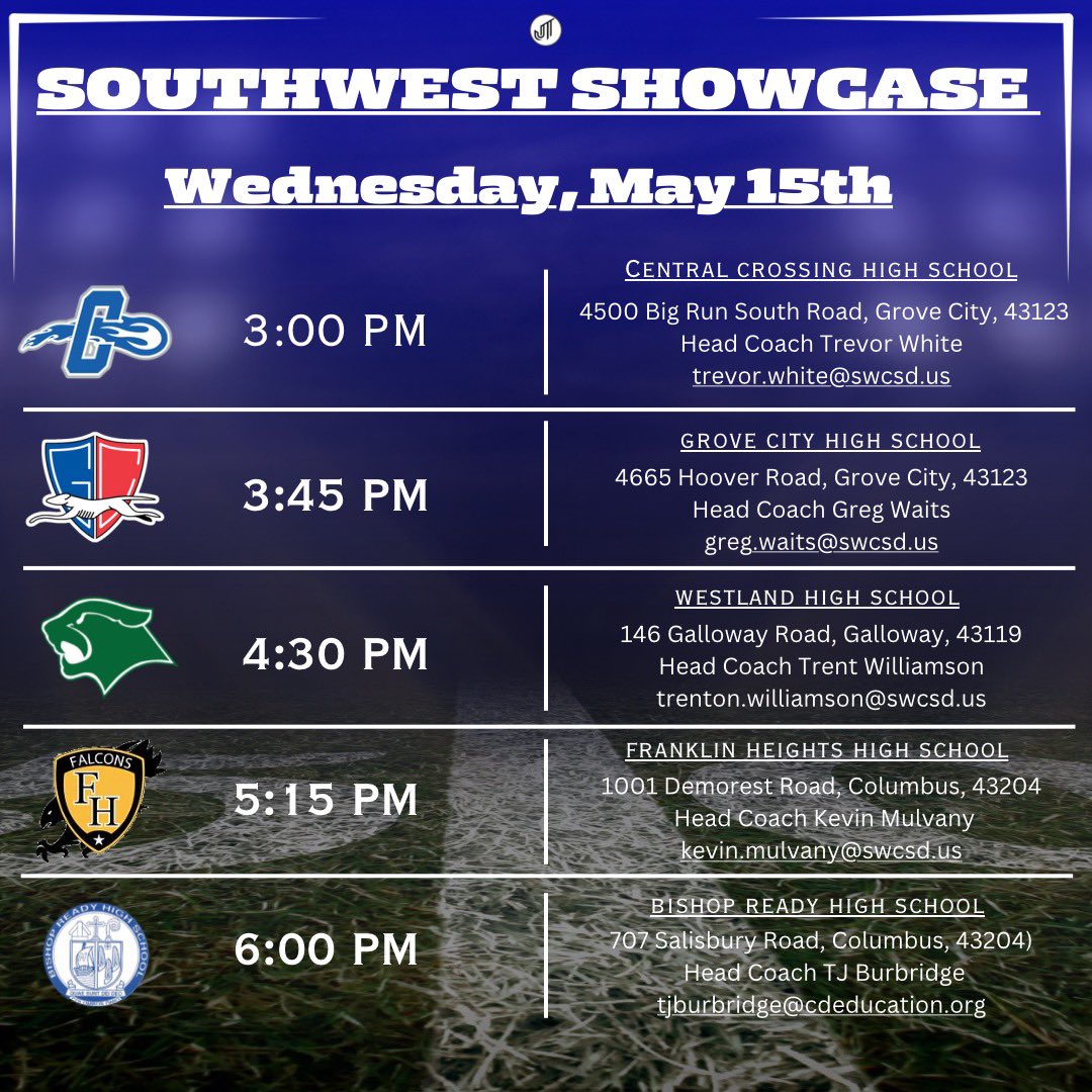 Excited to showcase our athletes on May 15! @GROVECITYDAWGS @WestlandFB @fhhs_football @SilverKnightFB @OhioCDFCA