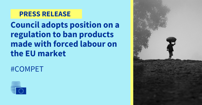Human Rights: @EUCouncil adopts position on a regulation to ban in the European Union products made with forced labour #COMPET #EU2024BE Read our press release 👇 europa.eu/!nQcdWP