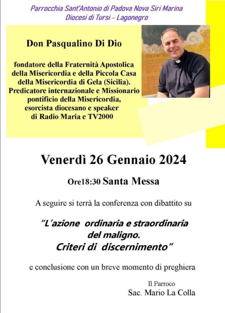 Emmenews -  A Nova Siri conferenza con Don Pasqualino Di Dio, missionario pontificio della Misericordia dlvr.it/T1vdrH