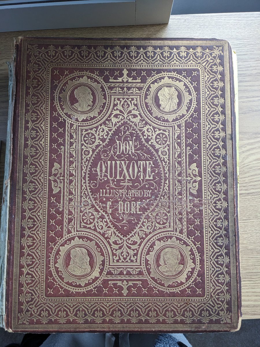 Amy_Fleur_Stone's tweet photo. Late, late, late as ever but final #ReadQuixote spam here. I thought to mark the end of this wild ride I'd post some plates from this magnificent (if mouldy) edition that now dominates our living room bookshelf, crumbling away like the bones of DQ himself ♥️ https://t.co/hCeEFCOASd