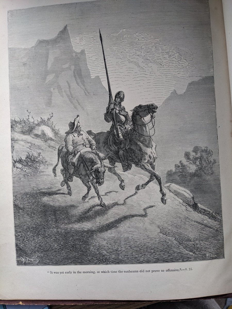 Amy_Fleur_Stone's tweet photo. Late, late, late as ever but final #ReadQuixote spam here. I thought to mark the end of this wild ride I'd post some plates from this magnificent (if mouldy) edition that now dominates our living room bookshelf, crumbling away like the bones of DQ himself ♥️ https://t.co/hCeEFCOASd
