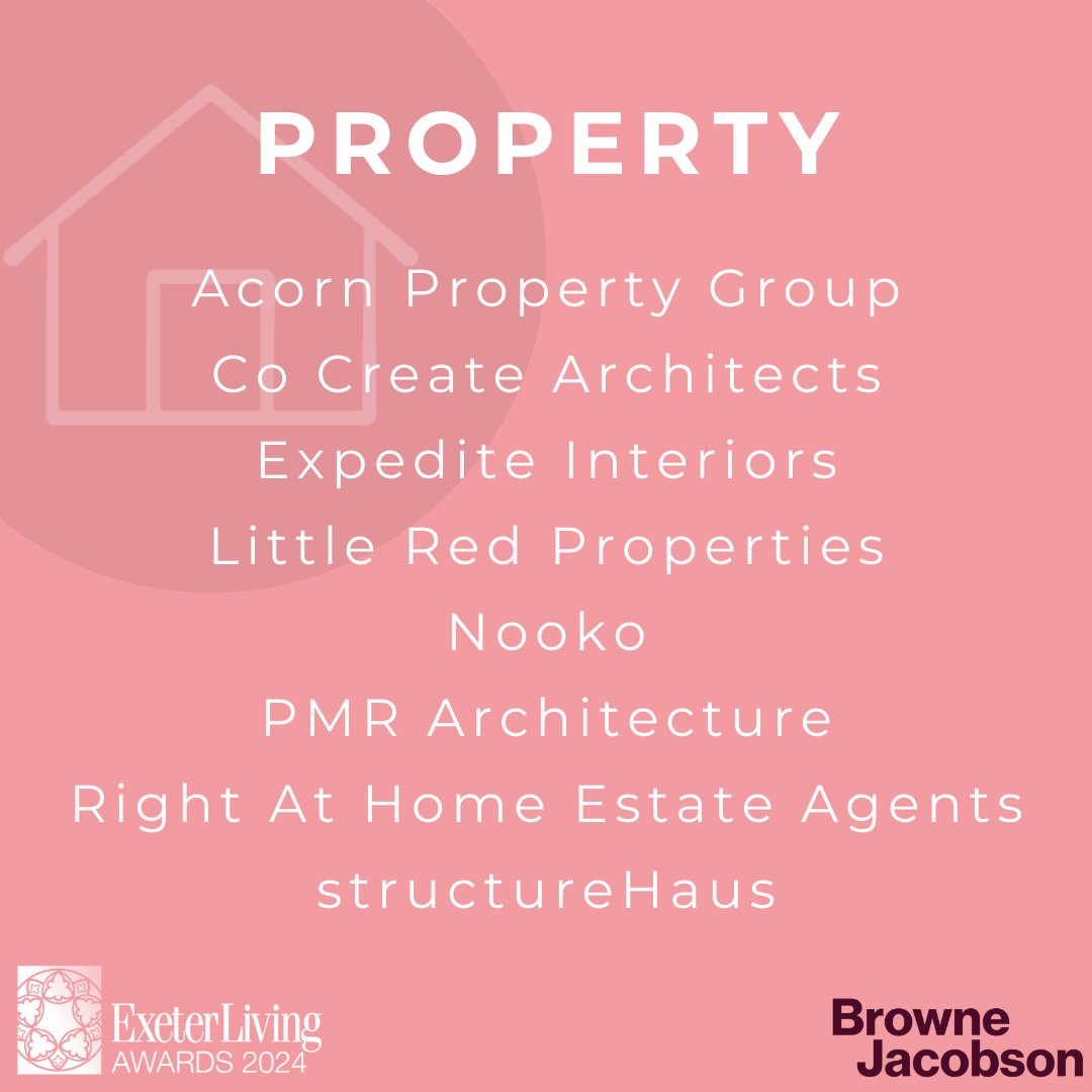 ✨ The Property Finalists are: @AcornPG, Co Create Architects, Expedite Interiors, Little Red Properties, Nooko, PMR Architecture, Right At Home Estate Agents, and structureHaus. Sponsored by @brownejacobson