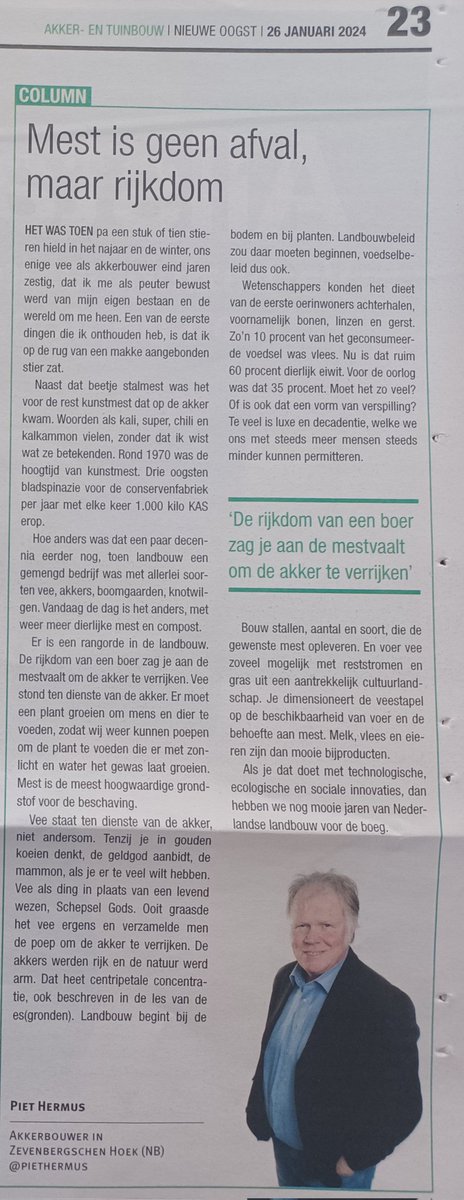 Mest als hoofdproduct beschaving ... en melk, vlees, ei hoofdproduct in geld, en daarmee eigenlijk bijproduct. Graan en mest gaan boven geld. Graan kun je eten, geld niet.