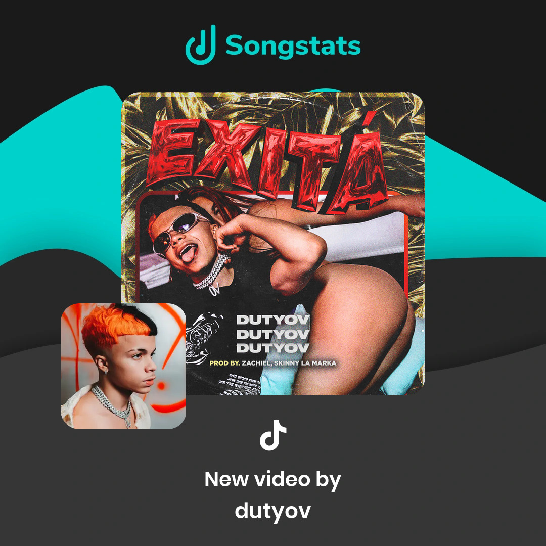 @dutyov Woohoo!! Your track "Exitá" is going viral on TikTok! Check out the video by dutyov who has over 387K Followers: tiktok.com/@tiktok/video/… Congrats! Make sure to check it out on the Songstats App.