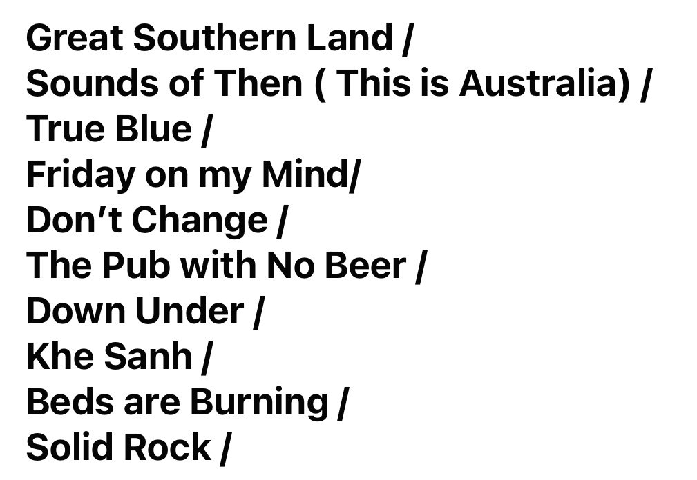 At dinner tonight, the topic of the greatest 10 Australian songs had a long discussion - and after many different arguments  -this was our list ( not in order) So many great songs missed the cut …… but what to leave out ?? Here’s the list  #australianmusic #australia #playlist
