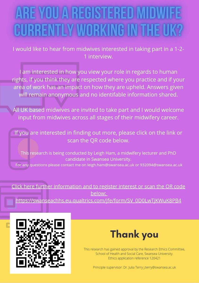 UK midwives! Please share my study into human rights and consider being a participant :) swanseachhs.eu.qualtrics.com/jfe/form/SV_0D…