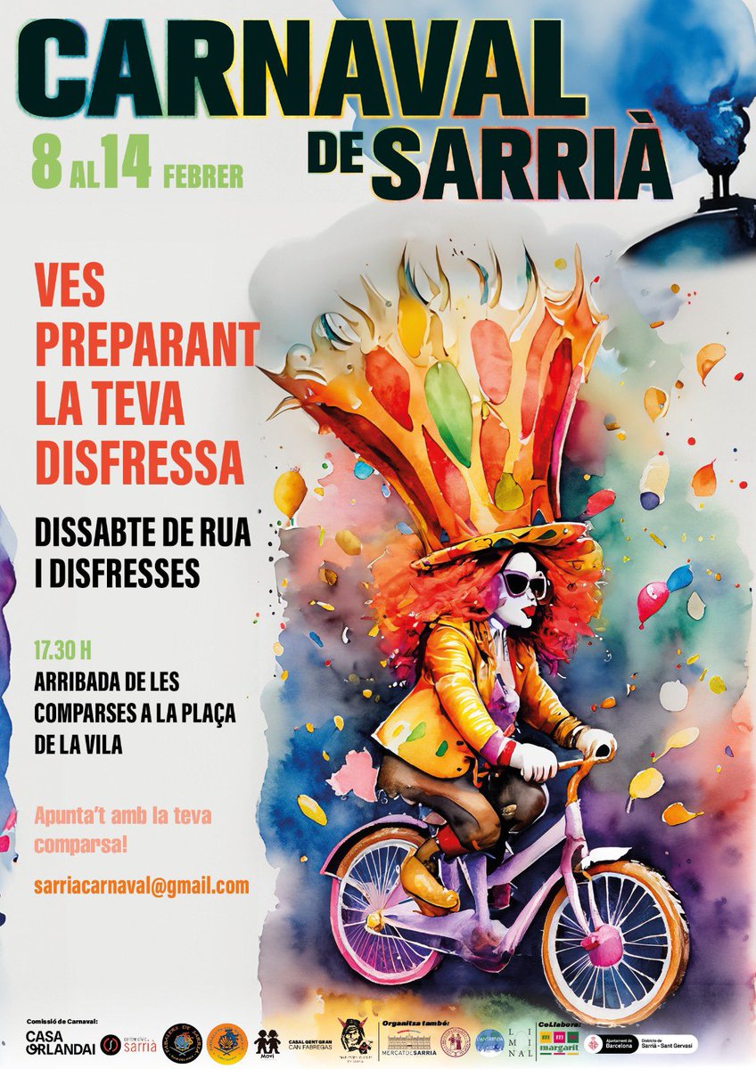 Casa Orlandai (@casaorlandai) on Twitter photo Sarrià, toca anar pensant disfressa 💥💥💥
👉🏻 Apunta’t amb la teva comparsa enviant un correu a sarriacarnaval@gmail.com Sarrià, toca anar pensant disfressa 💥💥💥
👉🏻 Apunta’t amb la teva comparsa enviant un correu a sarriacarnaval@gmail.com