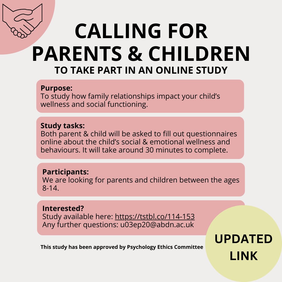 thebrainstudies's tweet photo. 🧠 Do you have a child aged 8-14? 
📰We are investigating how parent relationships impact children with an online survey! 🔗https://t.co/401f8k4yww

Please spare 25-30mins to support #childmentalhealth research! https://t.co/tvZCd1E3BX