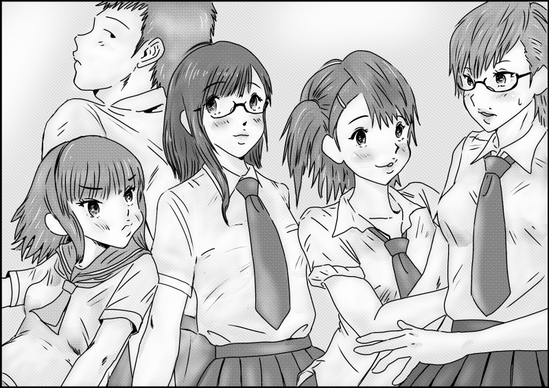 設定した名前の漢字忘れそうなので・・・

右から
姉 成瀬 結音(ゆん)
悪友 本田 知也子(ちやこ)
委員長 鈴木 追憶(せぴあ)
男 成瀬 柊(しゅう)
妹 成瀬 桜愛(るう)
【母 成瀬 怜(れい)】 