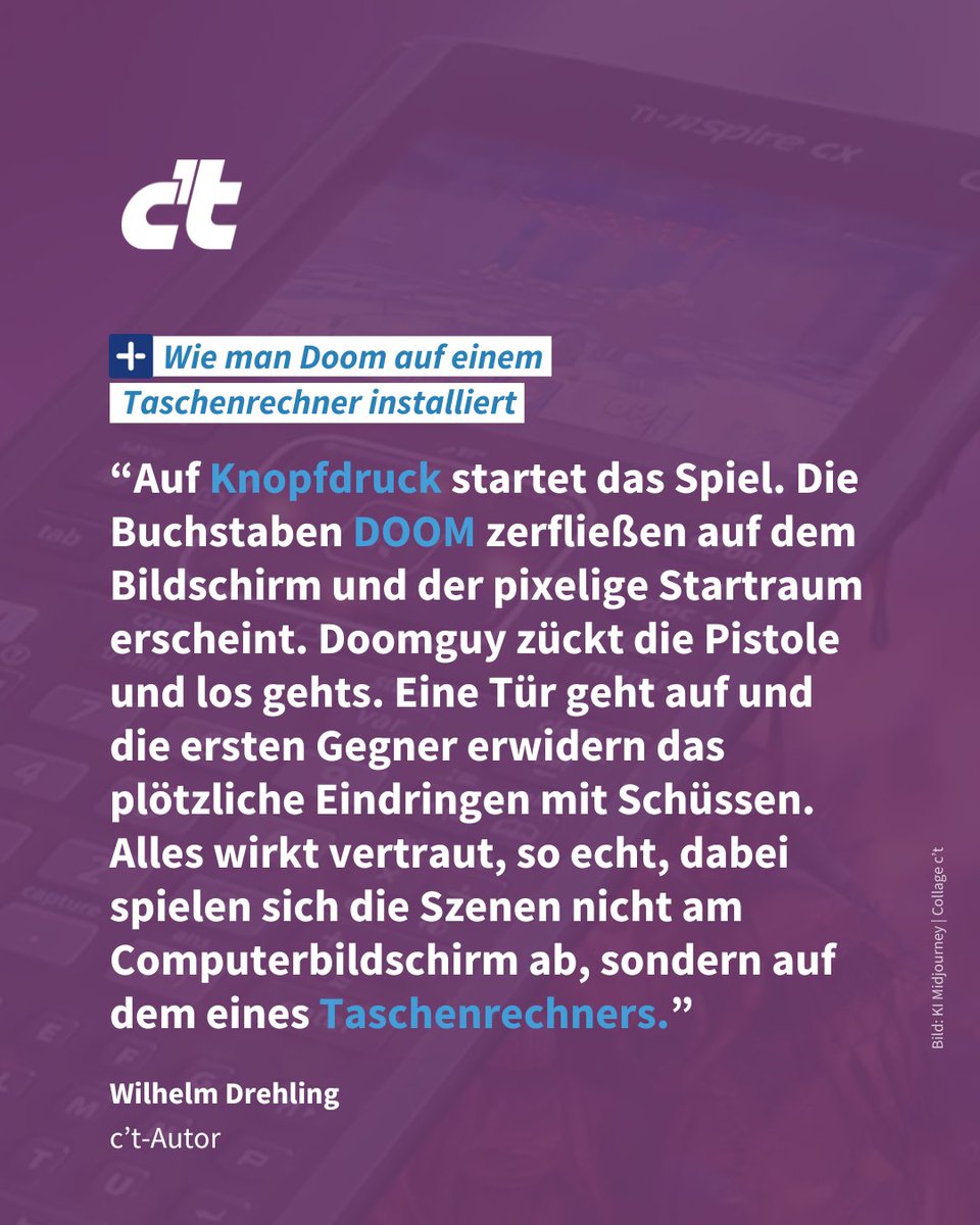 ctmagazin's tweet photo. Erinnert ihr euch an euren Taschenrechner aus der Schule? 🤓 Wir haben so einen aus seinem Dornröschenschlaf geweckt und ihm ein neues Leben als Spielekonsole eingehaucht. Und welches Spiel eignet sich besser als Doom? 💥
Die Anleitung (€): https://t.co/k5GthIMtB9 https://t.co/bHdC2LrKBo