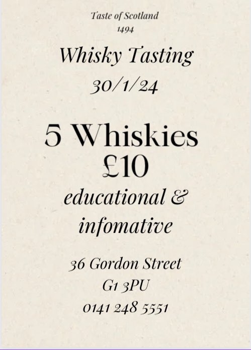 TOS_Glasgow's tweet photo. Anyone in #glasgow fancy a small tasting? #tasteofglasgow1494 https://t.co/p7mGLEhADo