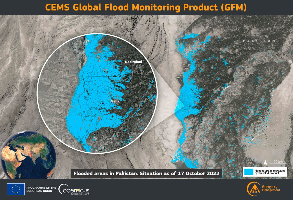 CopernicusEMS's tweet photo. #CEMS for #DestinE🌍💻

📢#DYK that the output datasets generated by our Global Flood Monitoring #GFM tool during the historical #floods🌊 in #Pakistan🇵🇰  were included in the Destination Earth use cases catalogue❓

Read more at👇
https://t.co/c0afMMYBXs https://t.co/V6MYYf8kNk