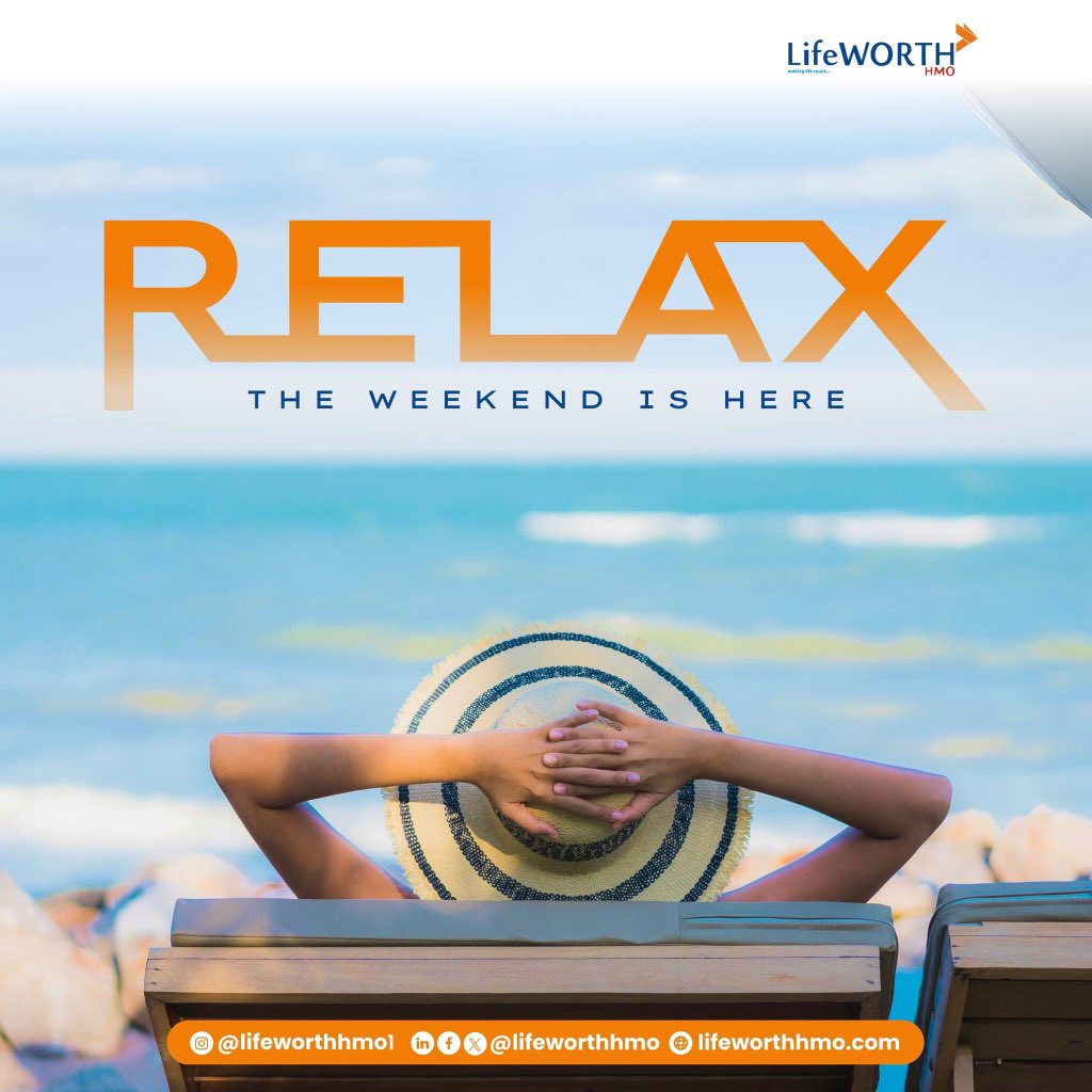 LIVEWELLDAM's tweet photo. Cheers to the weekend, LifeWORTH fam! 🥳  Remember, taking time to relax and have fun isn't just a luxury; it's an essential part of your well-being. 
Your health deserves a dose of laughter and relaxation. Embrace the weekend with open arms!
#TGIF  #WeekendVibes  #LifeWorthHMO https://t.co/M2t7ZXbtOC