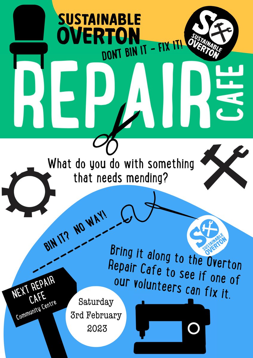 Repair Café on Saturday 3rd February in the Overton Community Centre 10am-12noon. Becky the knife sharpener will be there too. If you have a couple of spare hours once a month, please consider coming to help out at Overton Repair Cafe. To contact us overtonrepaircafe@gmail.com