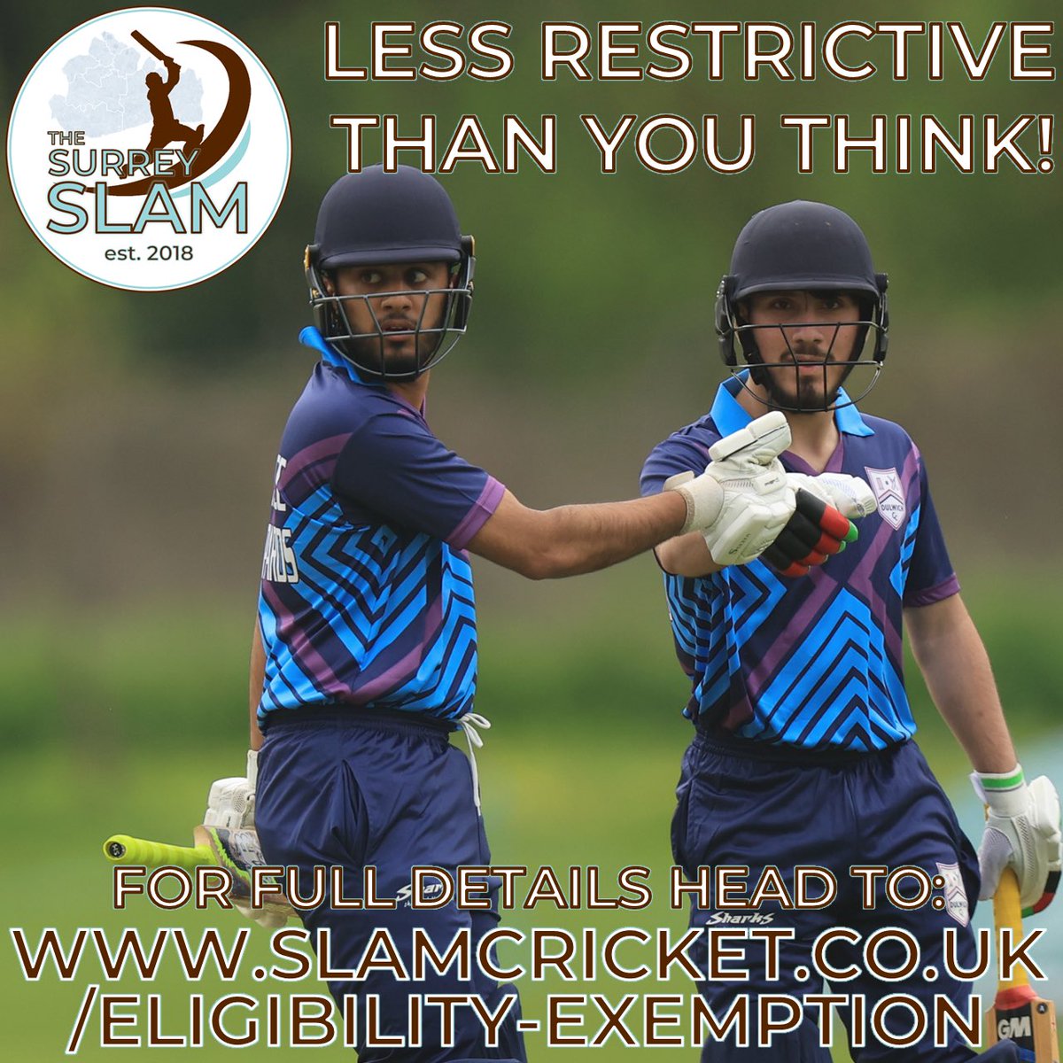 ELIGIBILITY &amp; EXEMPTION!

The Slam uses unique eligibility rules to ensure all of its comps for Men and Women are pitched at the right level.

The rules appear restrictive BUT our exemption process ensures the right players can play.

slamcricket.co.uk/eligibility-ex… for details