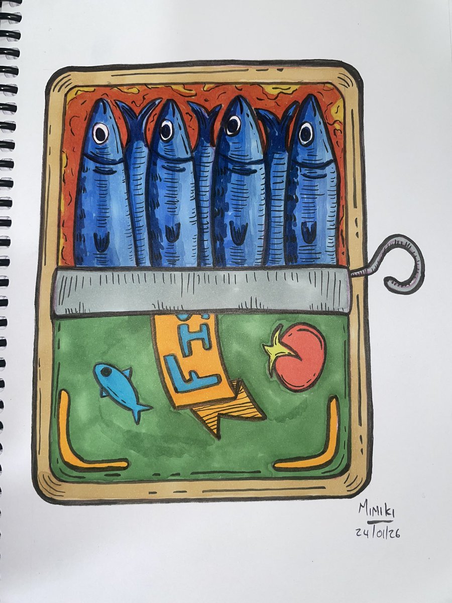 MimikiArt's tweet photo. Did a silly little tin fish drawing #tinfish #canned #fish #sardine #anchovy #draw #drawing #drawings #sketch #sketchbook #sketches #art #artist #artwork #illustration #arttok #artistsoftiktok #ArtistOnTwitter https://t.co/M5qFIFMeWg
