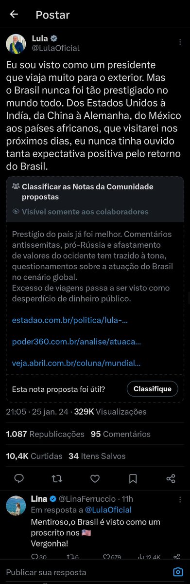 🚨ATENÇÃO

Nível de inverdades do atual presidente do Brasil atualizadas com sucesso!

Com direito a Nota da Comunidade e tudo mais!

#ForaPT #ForaDino #LulaLadrão