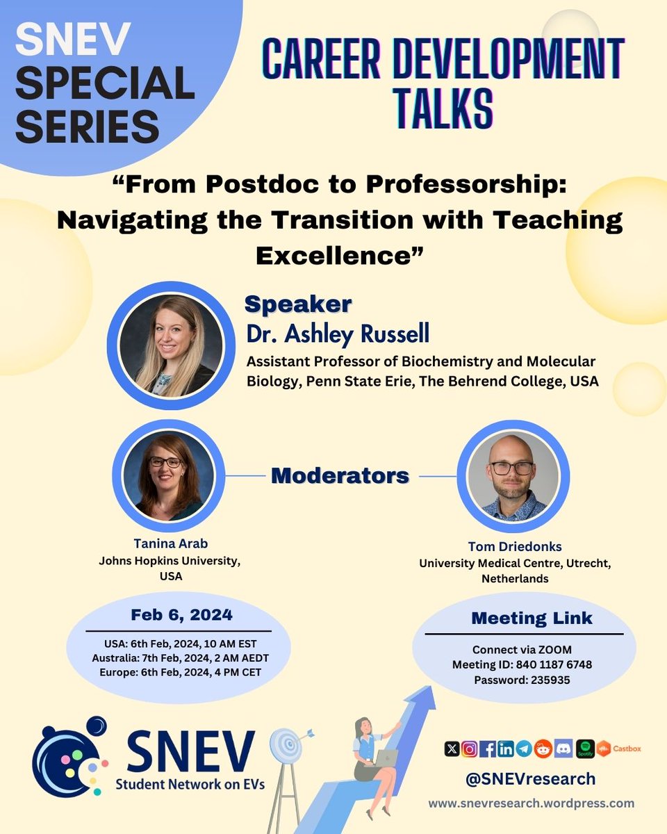 Student Network on EVs (@snevresearch) on Twitter photo Next week!
This February 6th, join us for an inspiring talk featuring the incredible <a href="/Ashley_Russellx/">Ashley Russell</a> .
She will take us on a captivating journey through her trajectory – from being a student to landing the prestigious role of professor.
TimeZone: notime.zone/Np1lL8ATFXTah Next week!
This February 6th, join us for an inspiring talk featuring the incredible <a href="/Ashley_Russellx/">Ashley Russell</a> .
She will take us on a captivating journey through her trajectory – from being a student to landing the prestigious role of professor.
TimeZone: notime.zone/Np1lL8ATFXTah