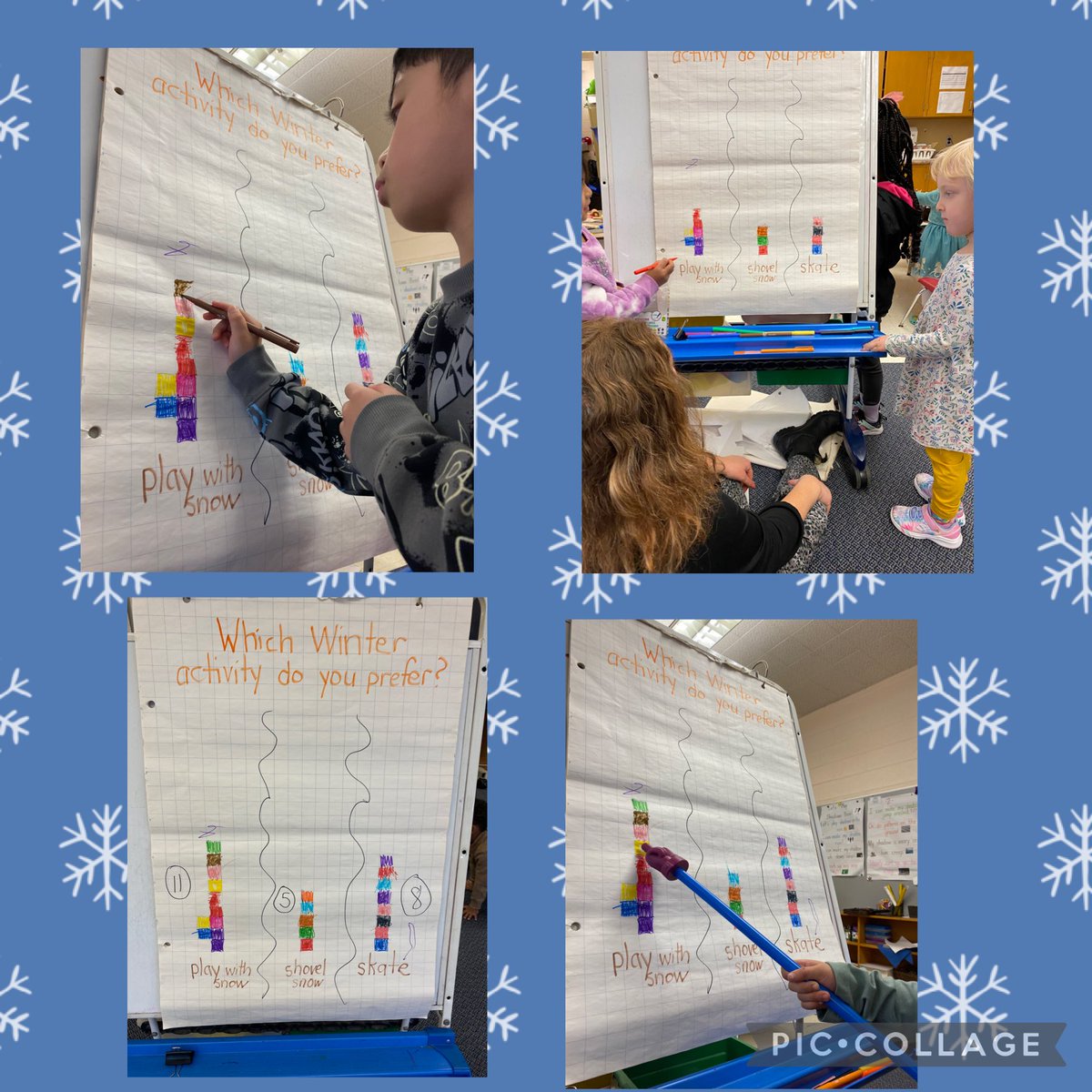 Team 104 learners ⁦@TDSB_JoycePS⁩ created a bar graph during afternoon exploration . An Sk learner quotes “play with snow, has the biggest number .”⁦@trinimako1⁩
