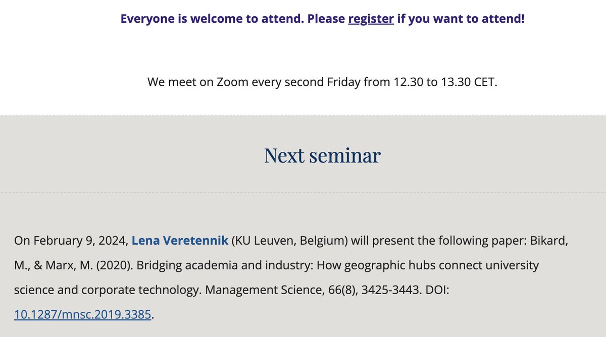 📢 #REGIS is moving to 🇧🇪 with Lena Veretennik (KU Leuven), who will present the paper by the great @MBikard and @marxmatt on the role of geographic hubs in bridging academia and industry. 🗓️ Friday, Feb 9, 2024 at 12.30 CET ➡️ regis.science