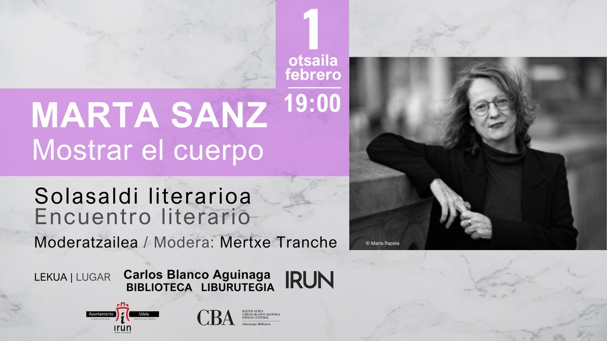 ¡Apunta en la agenda!
El próximo jueves, 1 febrero, 19:00 h., en la biblioteca #CBA, encuentro literario con la escritora Marta Sanz y los clubs de lectura de <a href="/MertxeTranche/">Mertxe Tranche</a> .

📌Abierto al público hasta completar aforo.
