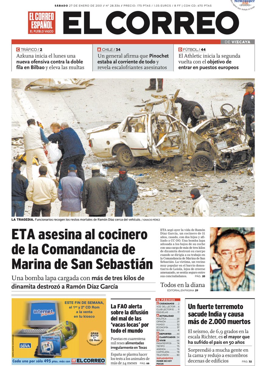 #TalDiaComoHoy de 2001 #ETA asesinó en #SanSebastián con bomba lapa a Ramón Díaz, no hay peor forma de morir, era cocinero de la Comandancia de Marina. No lo mataron por ser cocinero lo mataron por trabajar para la Comandancia.

#Memoriareciente 

HILO ⤵️