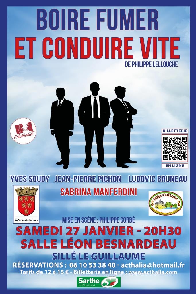 Encore quelques places pour Sillé le Guillaume. Dernière chance pour voir "Boire fumer et conduire vite" toutes les autres représentations affichent complet.
Réservation : 06 10 53 38 40 - acthalia@hotmail.fr
Billetterie en ligne : billetweb.fr/boire-fumer-et…