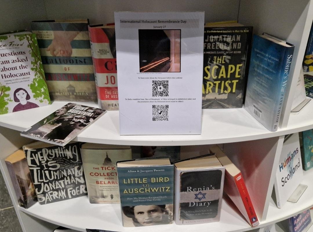 #HolocaustMemorialDay 27 January 2024 staff from @silvercitylibs and @aberdeenunilib have put together a collection of resources, a poignant reminder of the resilience of the human spirit and the importance of remembrance. At the Sir Duncan Rice Library on the ground floor.