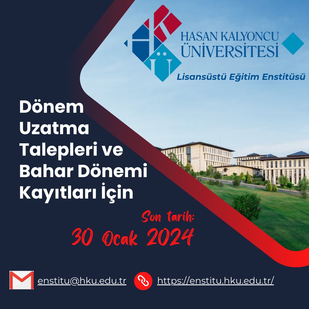HKU Lisansüstü Eğitim Enstitüsü 2023-2024 Öğretim Yılı Bahar Dönemi kayıtları ve dönem uzatma talepleri için son tarih: 30 Ocak 2024