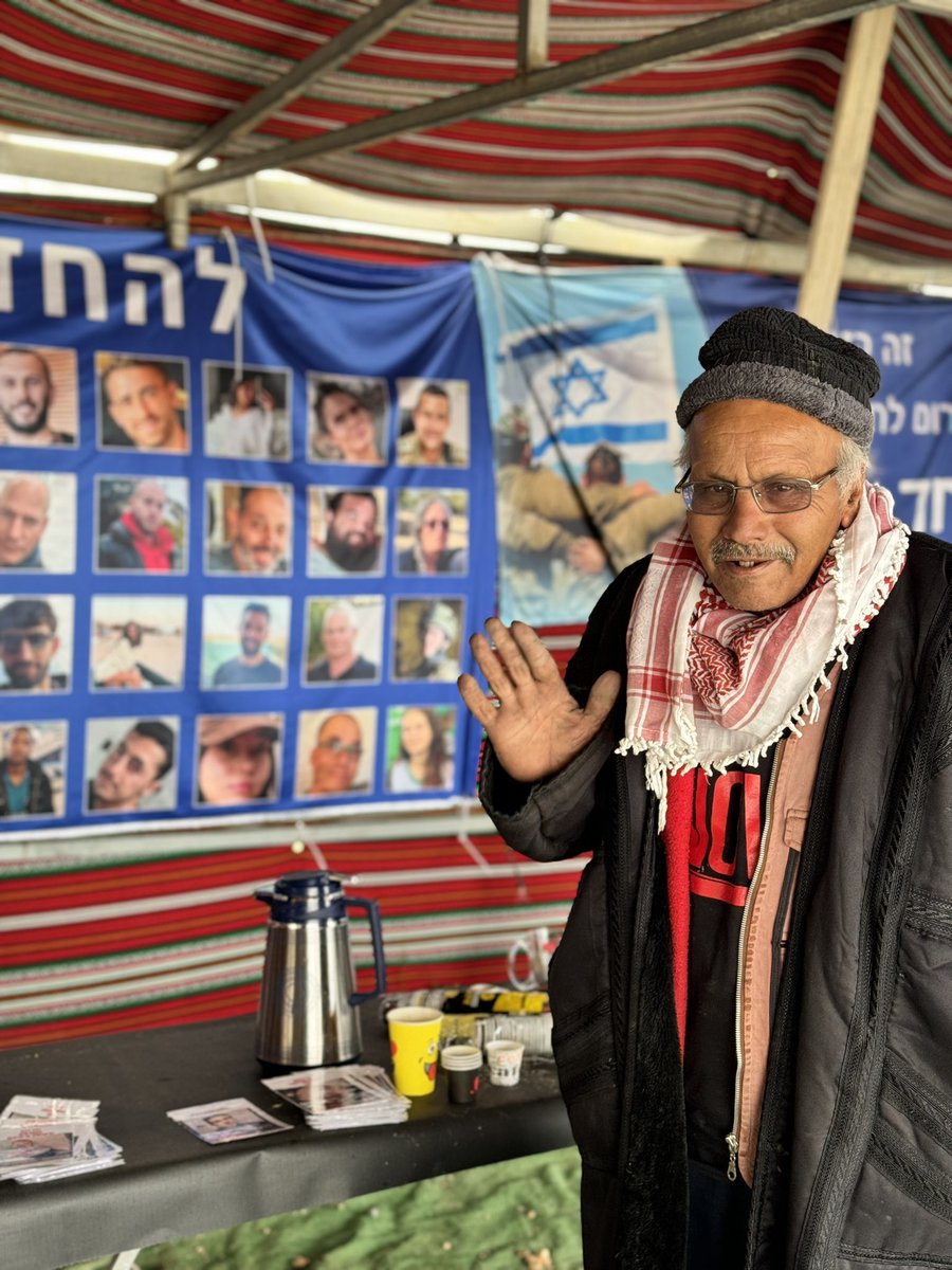 yaelbt's tweet photo. Sheikh Salem has been living in a tent outside of his village of Rahat as a protest to bring back the hostages. His tribe has been here since before the Ottomans. When I asked him why he does it he said “because they are my family”.

He did the same for 5 years for Gilad Shalit. https://t.co/ry08M2sOLh