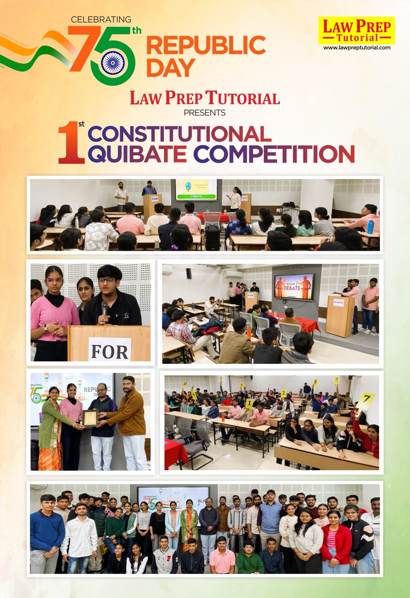 lawpreptutorial's tweet image. Law Prep Tutorial organized its inaugural Constitutional QUIBATE: QUIZ+ DEBATE, to enlighten students about the 75th Republic Day, fostering discussions and promoting a deeper understanding of constitutional principles. #26January2024 #RepublicDay2024 #lawpreptutorial