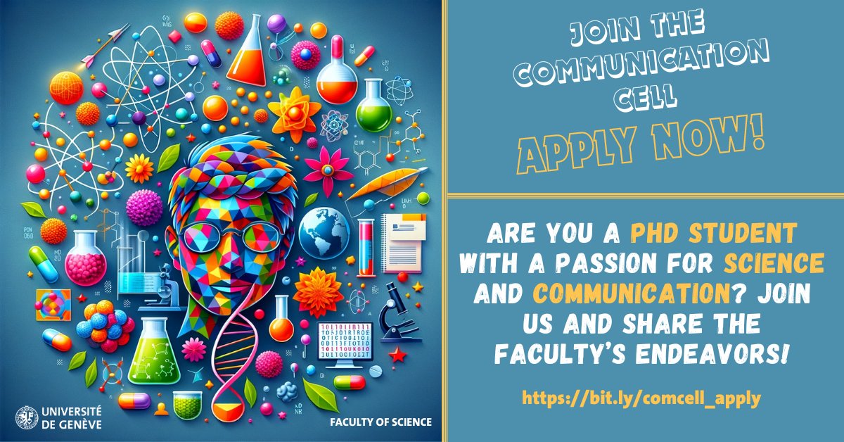 🚀 The Dean's Office is seeking 8 PhD students for a new communication cell! This is a unique chance to blend your #academicexpertise with creative #contentcreation, enhancing our faculty's #digital presence.

📅 Apply by Feb 15: ow.ly/CCkm50QuI2G

<a href="/unige_en/">UNIGE_en</a> #scicomm