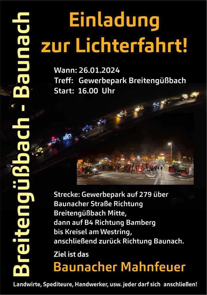 Lichterfahrt zum Baunacher Mahnfeuer

Wann: 26.01.2024

Treff: Gewerbepark Breitengüßbach

Start: 16.00

moderner-landwirt.de/Termine/lichte…