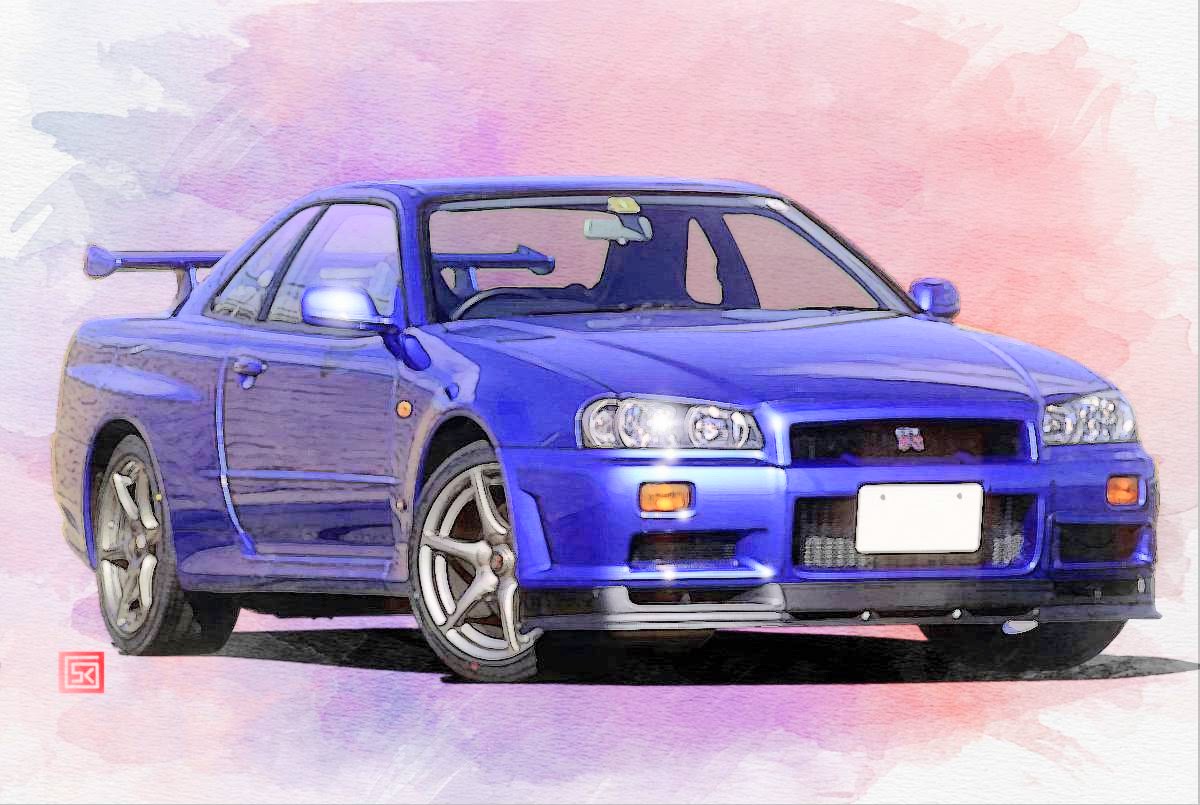 #NISSAN #SKYLINE #GTR #R34 #R34GTR #イラスト #クルマイラスト #車好き #車好きな人と繋がりたい #イラスト好きな人と繋がりたい