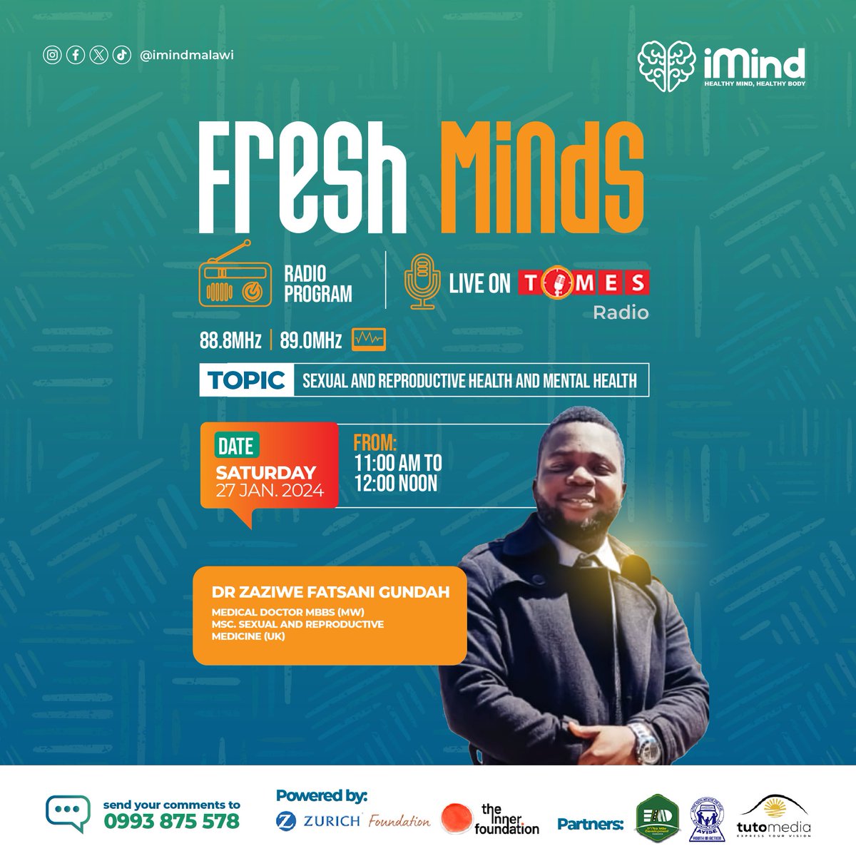 We are almost winding down with Fresh Minds Radio Program Season 3. Make sure you tune in to Times Radio tomorrow at 11 am CAT.

#sexualandreproductivehealth
#mentalhealthmatters
#FreshMinds