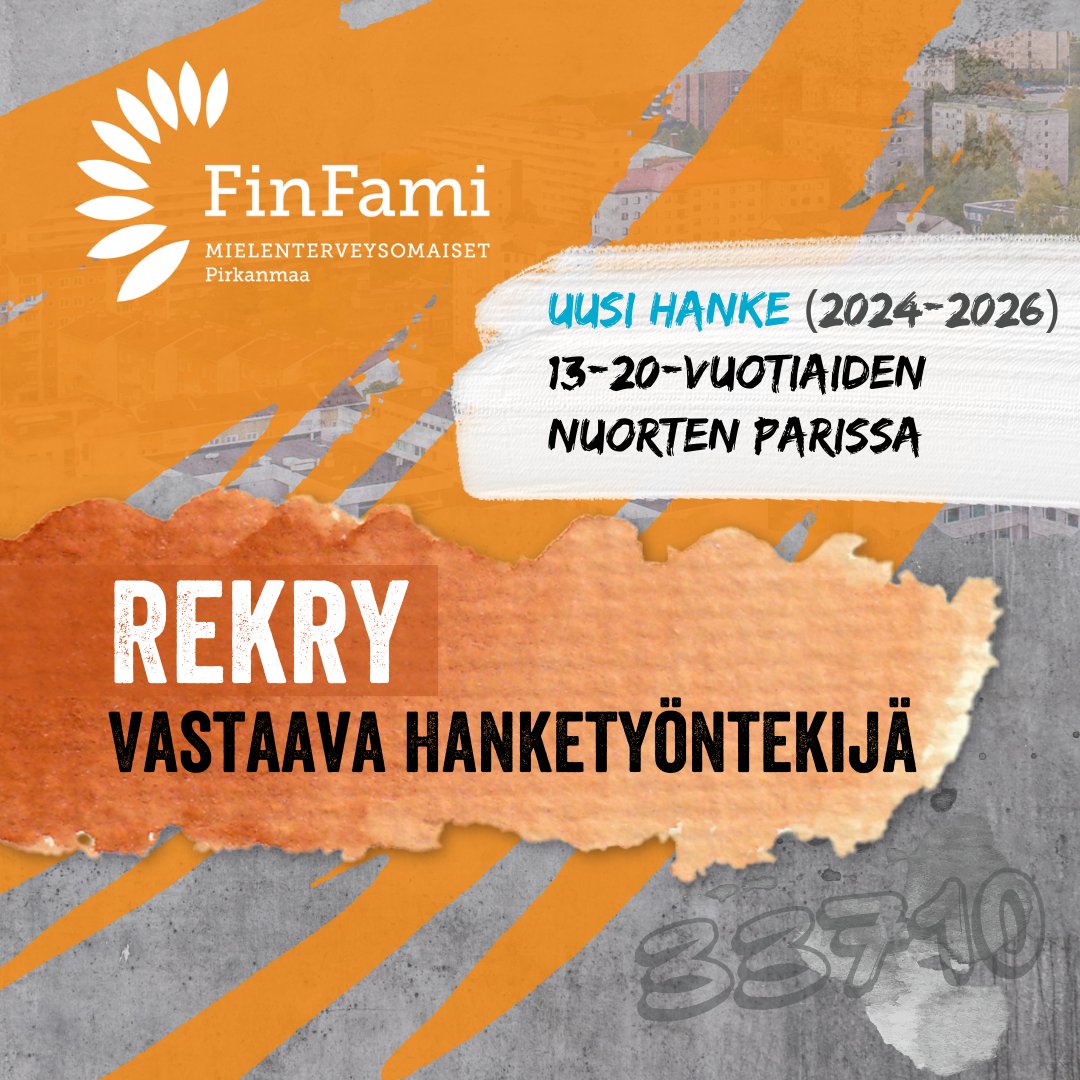 Kiinnostaako hanketyö Pirkanmaan FinFamissa?

Uusi hanke (2024-2026) 13–20-vuotiaiden huolehtivien nuorten parissa käynnistyy ja #rekry on nyt auki:
- vastaava hanketyöntekijä
- hanketyöntekijä

Lisätiedot: finfamipirkanmaa.fi/ajankohtaista/

#rekrytampere #työpaikattampere #järjestörekry